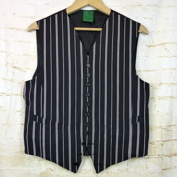 Pentagramma Vest Men 50 40 US Black White Pinstripe Button Front Waistcoat Italy - Picture 1 of 14